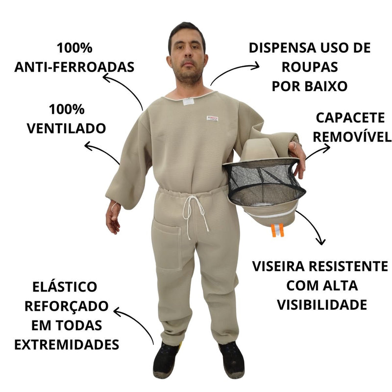 Conjunto Apicultor Calça, Jaleco e Capacete Cinza