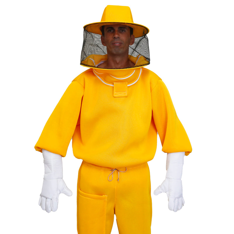Kit Conjunto Apicultor Calça, Jaleco, Capacete e Luvas Amarelo